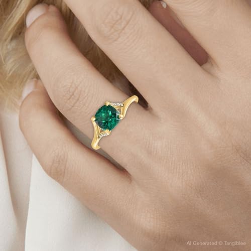 Pompeii 1 1/2Ct Cushion Emerald & Diamond Ring 10k Gold Lab Grown Engagement Fashion (G/H,VS2-SI1)4