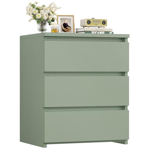 Image of FOTOSOK Nightstand with 3 Drawers, Bedside Table Night Stand for Bedroom with Cut-Out Handle, Sofa Side Table 3 Drawer Nightstand for Bedroom, 17.7W*15D*21.7H, Green