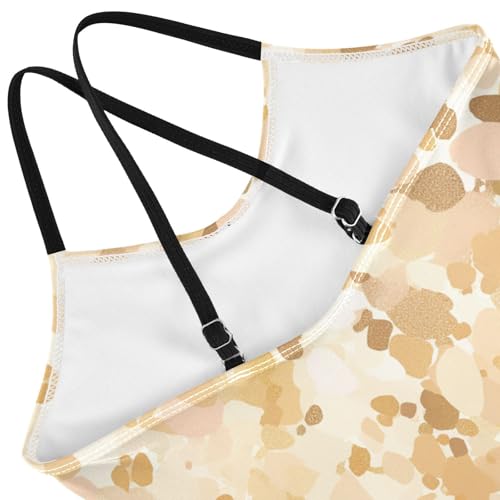 KLL Beige Sparkling Glitter Toddler Girls 1 Piece Swimsuits Beach Swimming Suits Adjustable Strap Quick Dry4