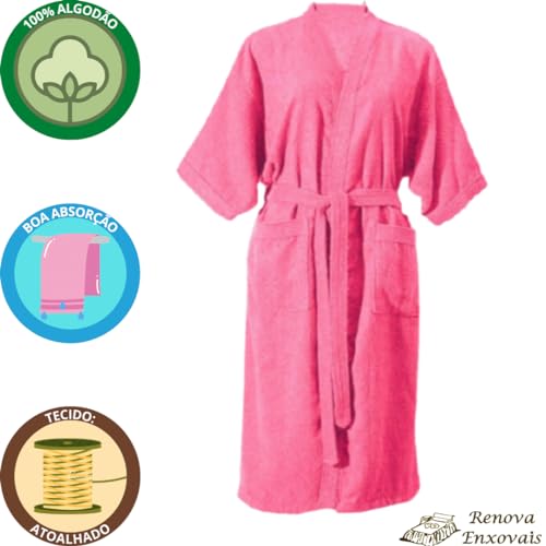 Roupão de Banho Atoalhado Adulto Feminino ou Masculino Robe Toalha Felpudo Manga Curta - 100% Algodã