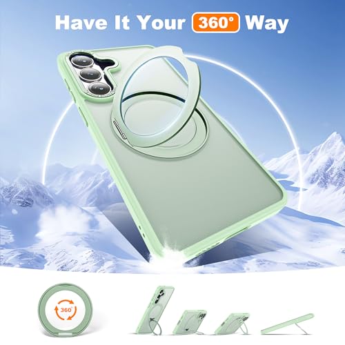 Image of for Samsung Galaxy S26 Plus Case with 360Rotatable Magnetic Ring Stand Compatible with Mag-Safe Military Protection Matte Translucent Phone Case for Samsung Galaxy S26+,Green