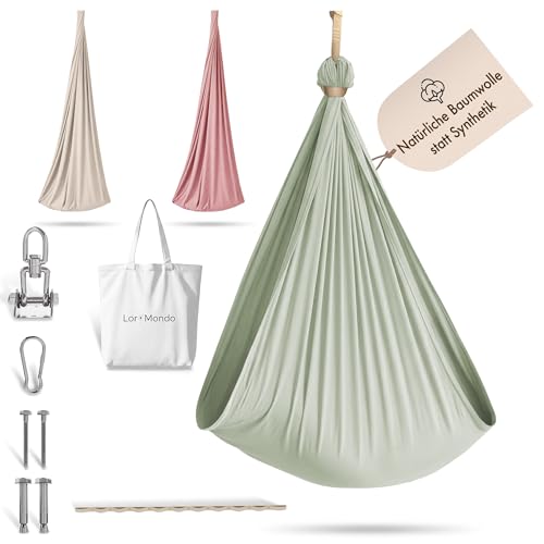 Lori Mondo Hängeschaukel Gemütliche Indoor Schaukel aus Baumwolle für entspannte Momente inkl. Montageset und Baumwolltasche (Salbeigrün)