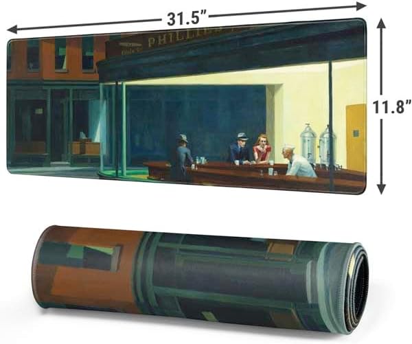 Skinit Large Gaming Mouse Pad - Officially Licensed Edward Hopper Nighthawks 1942 Design with Stitched Edges, Waterproof, Non-Slip Rubber Base, Desk Mat for Keyboard & Mouse