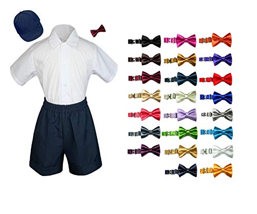 MILLTEX 4 Pieces Formal Party Wedding Color Satin Bow tie Shirt W/Hat Dark Navy Shorts Set New Born Baby Boy Toddler Sm-4T (Sm (0-6 Months Old), Royal Blue)