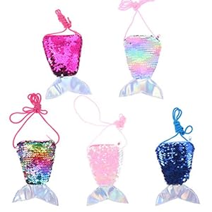 NUOBESTY 5 Stks Zeemeermin Staart Muntportemonnee Pailletten Rits Portemonnee Crossbody Tas Tas voor Kids Meisjes (Blauw…