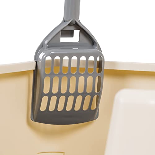 Image of Amazon Basics Large Cat Litter Box with High Sides, Open Top for Easy Access, Includes Scoop with Storage, 19 inch x 15 inch x 11.75 inch, Grey /Beige