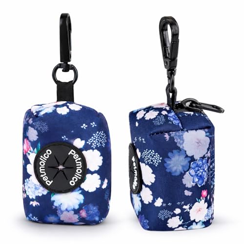Image of Petmolico Dog Poop Bag Holder Leash Attachment, Dog Waste Bag Dispenser Zippered Pouch, Fits Any Dog Leash, Includes Free Roll of Dog Bags, Poop Bag Dispenser - 2 Packs, Mixed Blue & White