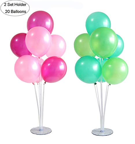 Table Balloon Stand Kit (2 Sets) Plus Party Balloons (20pcs) (10 inch) - Reusable Clear Balloon Holder Includes 14 Sticks, 14 Cups, 2 Base with Balloons for Birthday Wedding Party Event Decorations