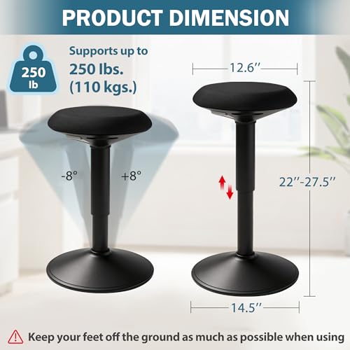 Image of Standing Stool, Adjustable Ergonomic Office Chair Standing Desk Chair Swivel 360 Degree Swivel Computer Active Stools with Memory Foam Seat Cushion Anti-Slip Bottom Pad