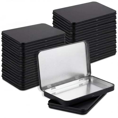 Image of Geiserailie 20 Pack Rectangular Metal Tin Box with Lid Metal Hinged Lid Tin Mini Paint Storage Box Empty Container Storage for Watercolor Jewelry Pen Candy Craft Organizer 7.0 x 4.2 x 0.6'' (Black)