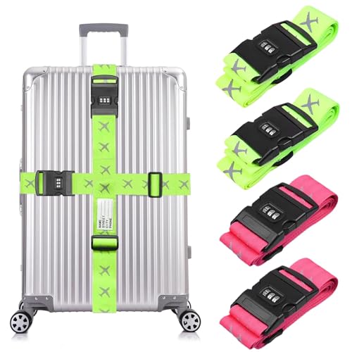 Dulynva 4 Piezas Correas para Maletas de Viaje con Candado Numérico, Ajustables Cinta Maletas Viaje, Aprobadas por TSA, para Equipaje Fijo, Los Crucero Viajes Aéreos, para Reconocer Fácil el Equipaje