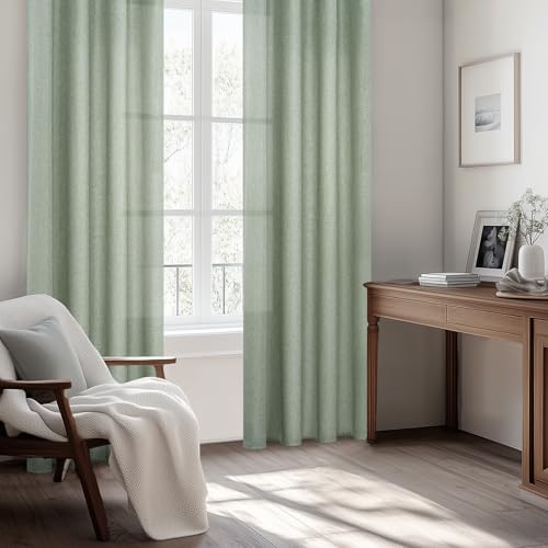 MRTREES Vorhänge mit Ösen Salbeigrün Leinenoptik Halbtransparent für Schlafzimmer 2er Set, Gardinen Schal Leinen 240 cm Lang 140 cm Breit… – Ansicht 6