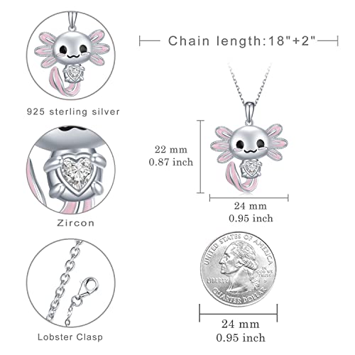 Image of Axolotl Necklace 925 Sterling Silver Axolotl Pendant Cute Animal Jewelry Gift for Women
