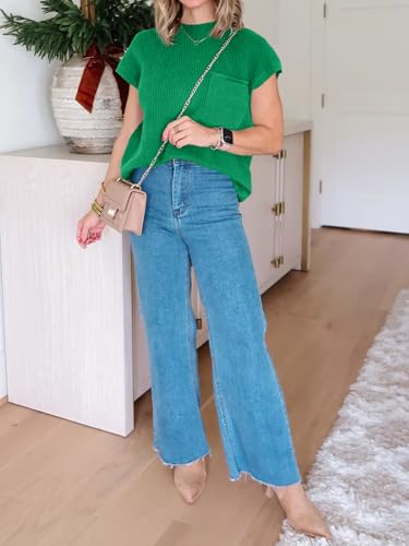 Image of Imily Bela Summer Fall Short Sleeve Sweater for Women | 2026 Crew Neck Ribbed Knit Vests Trendy Pullover Tops,Sweater Tank Tops,Sweater Vest