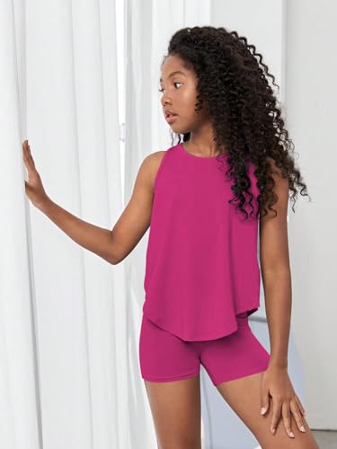 Image of BEAUDRM Girl's 2 Piece Workout Outfits Crop Top and Shorts Athletic Sets | Activewear Sets，Dance Sets，Tumbling Outfits，Hip Hop Dance Outfits，Cheer Practice Outfits for Girls