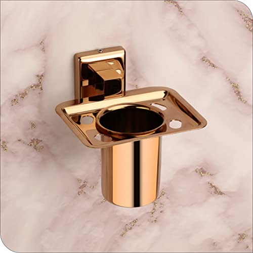 Image of Premium Wall Mounted Toothbrush Holder with Frosted Glass Tumbler | SUS 304 Stainless Steel Rustproof Toothpaste & Brush Stand for Bathroom | Chrome Finish (SQ 4007T)