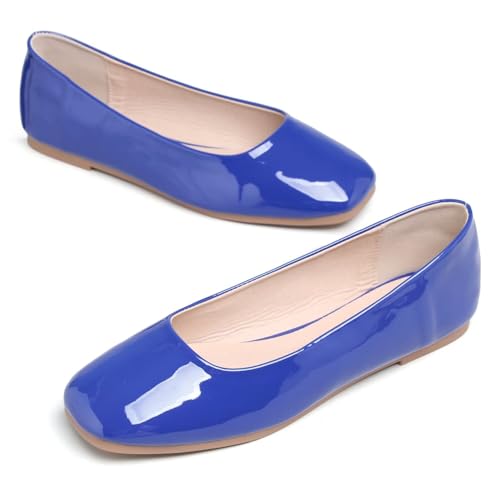 Image of ChaiRong Zhou Women Square Toe Ballets Flats Comfort Slip On Walking Shoes for Driving