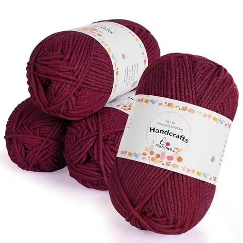 Aeelike 200g(4x50g) Kit de Laine Crochet, 5 Ply Laine Acrylique pour le Crochet, Laine à Tricoter Durable, Fil Coton pour Crochet Coloré, Lot Pelote de Laine...
