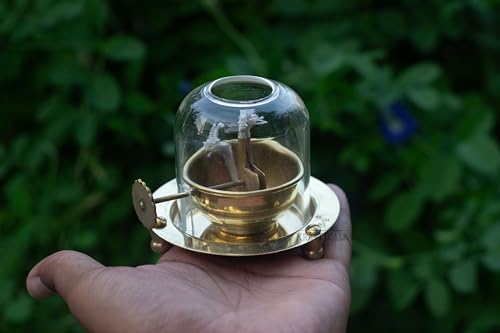 Brass Akhand Oil Diya 3x3.5 inch with Clear Glass Cover | Rotating Lifting Wick | Perfect for Spiritual Decor, Hindu Rituals, Diwali Festive Gifts — photo — 4 of 9
