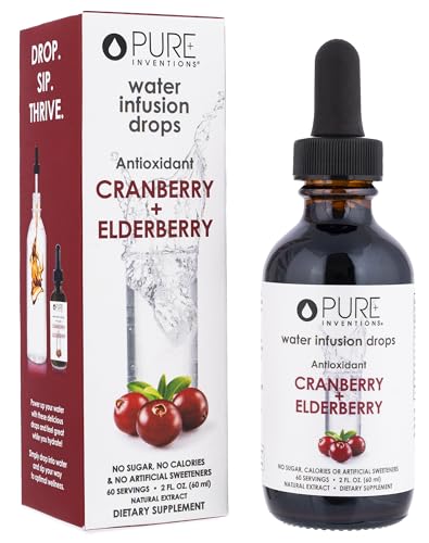 Image of Pure Inventions Water Enhancer Drops - Refreshing and Delicious - Antioxidants, Electrolytes - No Sugar, Calories, or Artificial Sweeteners - Cranberry and Elderberry (60 Servings)