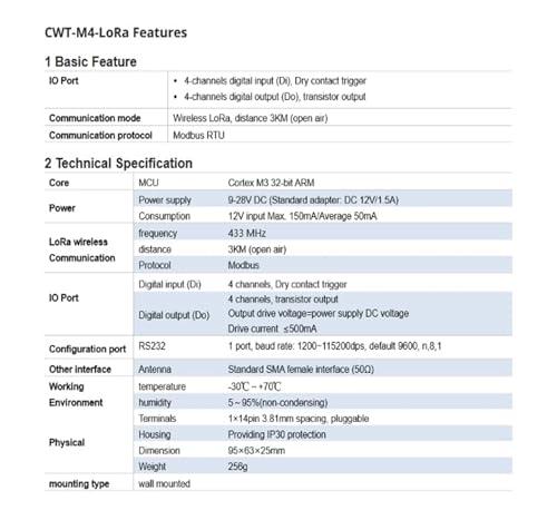 Módulo Modbus IO inalámbrico 433M Lora CWT-M4-LoRa-1 para automatización 6