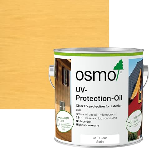 Osmo UV-Protection Oil - Wood Preserver Outdoor 410 Clear Satin 2.5L - Durable Oil for Wooden Outdoor Surfaces Water & Dirt Resistant Wood Treatment & Finish