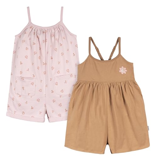 Image of Gerber Baby Girls' Toddler 2-Pack Sleeveless Romper Jumpsuit