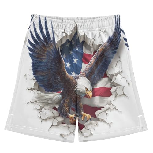 DOMIKING Flag Hawk White Kids Shorts Pull-on Boys Shorts with Elastic Waist Casual Athletic Pants for Outdoor Playwear Summer
