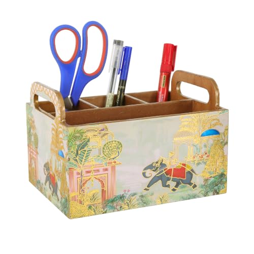 Image of Multipurpose MDF Wooden Cutlery Holder| Enamel Coated |Waterproof Spoon Stand with 4 Compartments for Kitchen, Dining Table & Home Decor (Red Elephant)