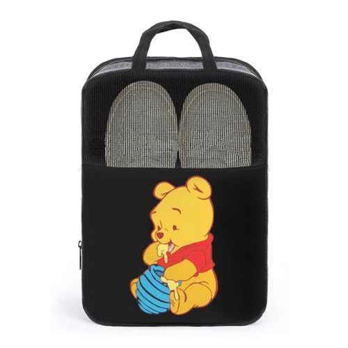 シューズケース くまのプーさん シューズバッグ 靴袋 シューズポーチ シューズ袋 靴入れ 1足分 靴収納 履き替え 収納バッグ 小物入れ シューズ収納 通気性 持ち運び便利 旅行 出張 アウトドア プレゼント