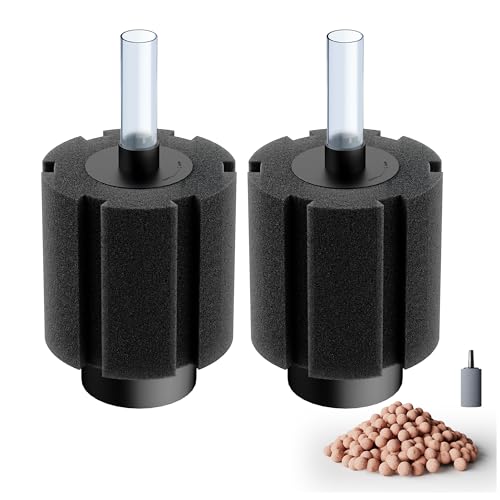Image of Aquarium 2 Pack 50-80 Gallon Sponge Filter with Ceramic Media and Air Stone Quiet Fish Tank Filters fit Breeding Fry Betta Shrimp Fish Tank