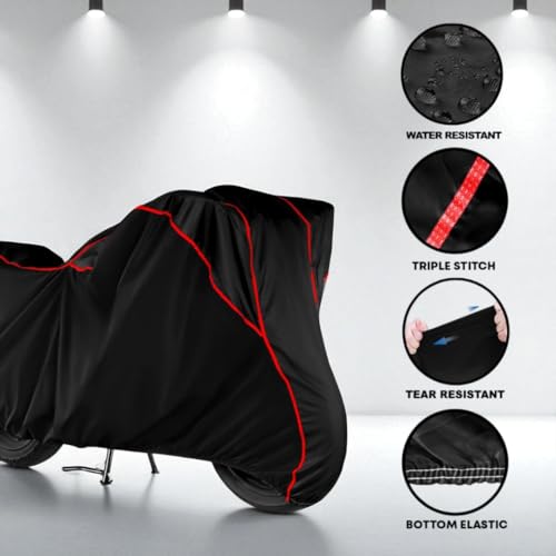 Image of Water Resistant Bike Cover for TVS Apache RTR 180 | All Weather, UV Heat Resistant, Dustproof, Triple Stitched, Windproof Elastic Bottom