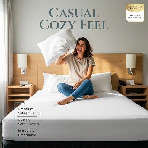 Image of Royale Linens 400 Thread Count Twin Fitted Sheet White - 100% Cotton Fitted Sheet Twin - Luxury Sateen Weave - All Around Elastic Deep Pocket - Soft & Durable Bottom Sheets - Fit Up to 16 inch (White)