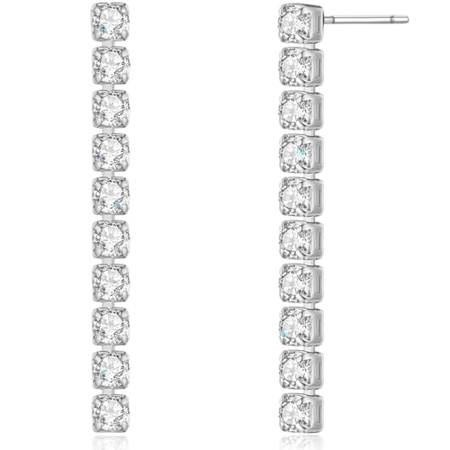 Simulated Diamond Drop Earrings for Women - Cubic Zirconia Dangle Bar Statement Earrings - Hypoallergenic and Safe for Sensitive Ears