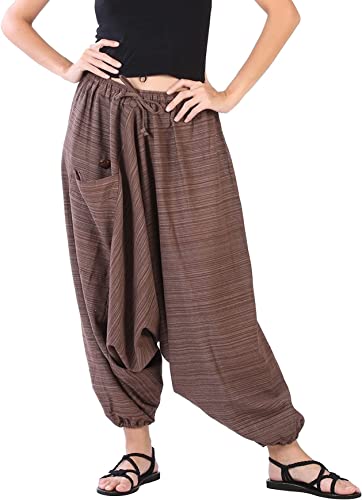 Image of Whitewhale Mens Women Cotton Stripe Aladdin Loose Baggy Boho Hippie Harem Pants