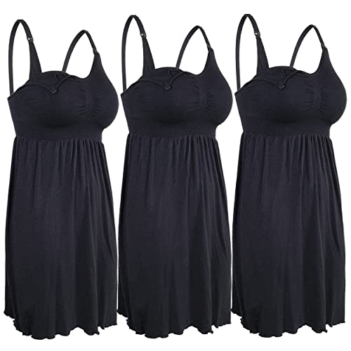 Image of iloveSIA Nursing Gowns with Built-in Nursing Bra-3-Pack Breastfeeding Night gown-Comfort Soft for Labor Postpartum Hospital
