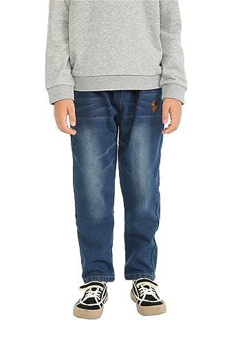 Mud Kingdom Boys Fleece Lined Jeans Elastic Waist Pocket Long Trousers Kids Pull On Warm Denim Pants3