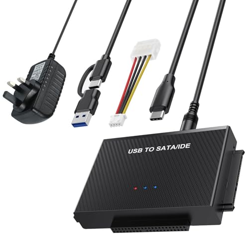 Wowfast Adaptador IDE a USB, lector de disco duro con fuente de alimentación de 12 V/2 A para disco duro IDE de 2.5/3.5 pulgadas y SATA HDD/SSD compatible con Windows 10/8/7/XP/Vista, Mac OS, Linux