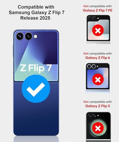 Image of Midkart Magnetic Leather Cover Compatible with Samsung Galaxy Z Flip 7 Release 2025 Hinge Protection Case Ring Holder Kickstand Electroplated with Front Glass and Camera Protection, Blue