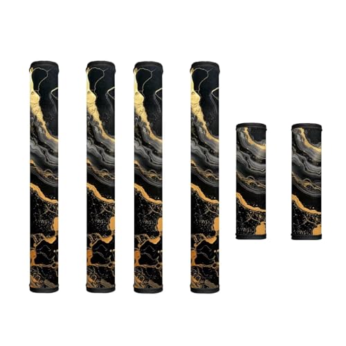 Image of Fridge Door Handle Covers Set of 6 Waterproof Antiskid Protector Decor Handles for Refrigerator, Microwave, Dishwasher, Kitchen Cabinet, Oven, Black Gold Marble Print