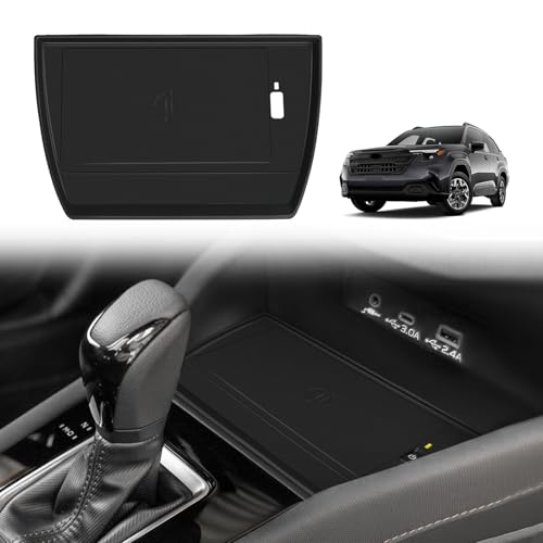 Image of Muslogy Center Console Inserts Compatible with 2025 Subaru Forester Accessories, Center Console Wireless Charger Protective Mat Liner Anti-Slip Phone Charge Area Charging Protection