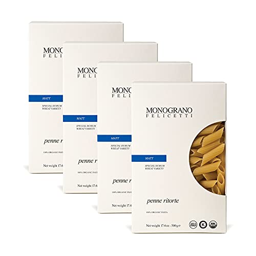 Monograno Felicetti Matt Penne Ritorte Pasta Biologica Italiana Non-OGM 17,6oz (500g) Confezione da 4