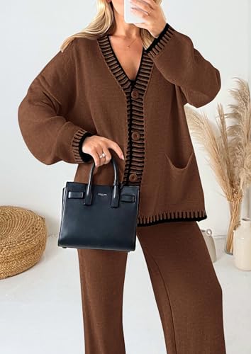 PRETTYGARDEN Lounge Sets for Women Fall 2025 Loungewear 2 Piece Outfits Cardigan Sweaters Track Suit Matching Winter Clothing