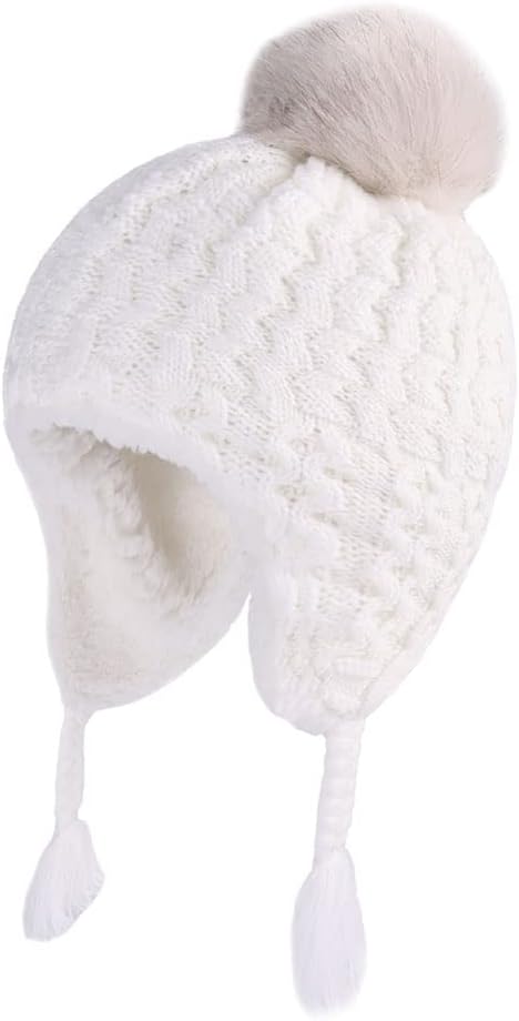 ccgo Toddler Girls Boys Winter Soft Warm Knitted Fleece Hats Baby Girls Beanie with Ear Flap Pom