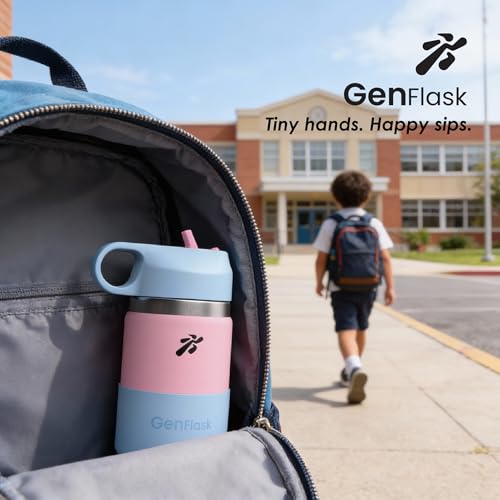 Image of VBOTT GENFLASK-FIGO - 380 ml |Thermosteel Flask with Straw Sipper with Finger Loop| SS 304 Water Bottle|Hot /Cold-18 /24 hrs|Insulated Bottles| Pink /Light Blue Colour l Multipurpose