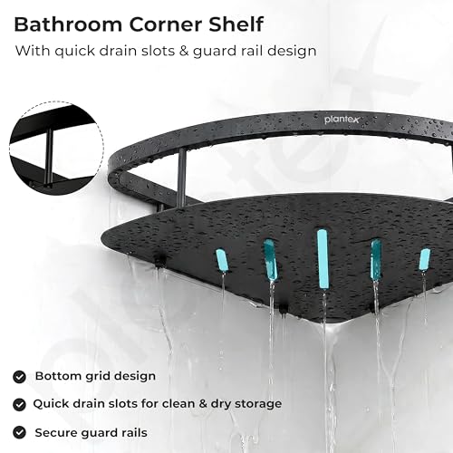Image of Plantex Corner Shelf for Bathroom Wall Mount /304 Grade Stainless Steel Bathroom Corner Shelf /Bathroom Accessories Holder for Wall (9x9 inches, Black)
