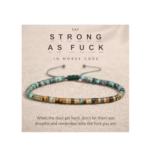 RealThing Morse Code Bracelet for Women Adjustable Natural Tiger Eye & African Turquoise Beaded Wrap Bracelet Stackable Motivational Jewelry with Hidden Message Gift