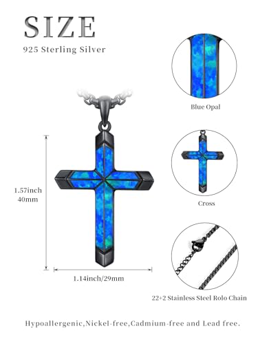 TwoAnts Cross Necklace for Men 925 Sterling Silver Turquoise Cross Pendant Necklace Religious Protection Jewelry Gifts for Women2