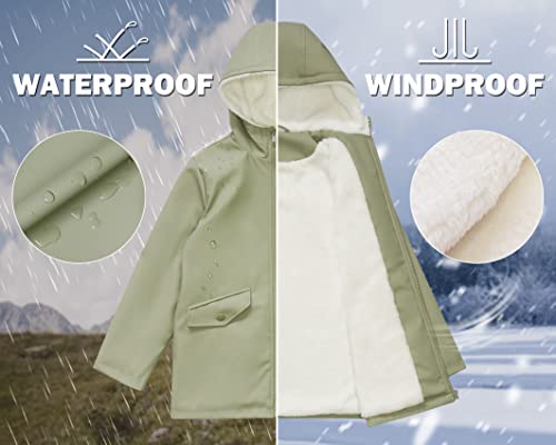 Image of SOLOCOTE Kids Rain Jacket Hooded Lined Rubber RainCoats for Girls Boys Waterproof Windproof SLN2256-Khaki Green-8Y