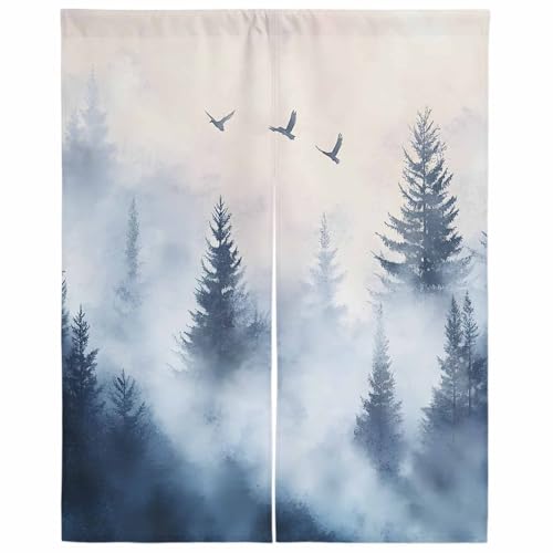 Lalirulero のれん 遮光 幅75x丈120cm おしゃれ 暖簾カーテン 間仕切り 仕切り 防寒 防音 目隠し 厚手 和風 出入り口 グッズ 寝室 玄関 キッチ リビング 春夏秋冬 鳥 風景 屋外 雲 自然